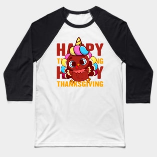 Cute Turkicorn Unicorn Thanksgiving For Girls Turkey Day Baseball T-Shirt